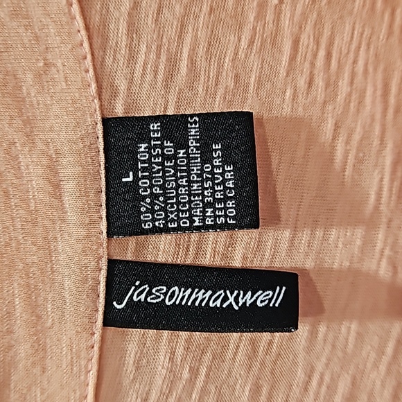 Jason Maxwell, Top, Peach, Sz LG, Vintage, Rose Trim, Scoop Neck - Picture 3 of 9